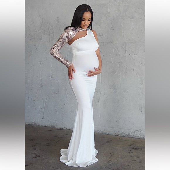 NEW Maternity Jordan Gown- Rose Gold Sequins size Medium - Picture 3 of 7